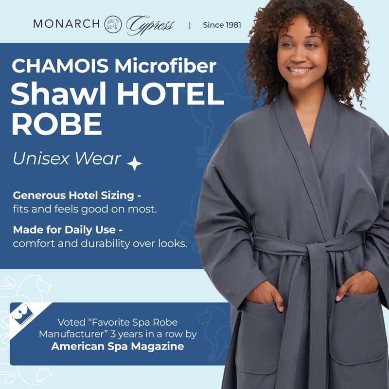 MONARCH Chamois Microfiber Shawl Hotel Robe for Men or Women â€“ Soft Lightweight Textured Fabric with Classic Kimono Design, Generously Sized Hotel & Spa Robe with Pockets â€“ Machine Washable - Image 2